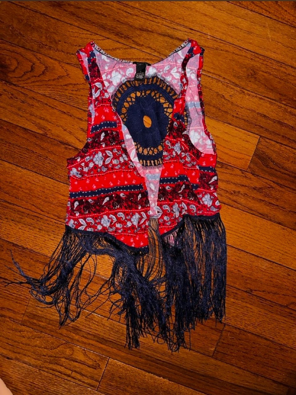 Rue21 Red Paisley Bandana Crop Top with Navy Fringe